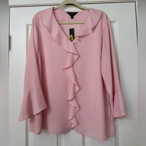 INVESTMENTS WOMAN NWT Riley Cascading Ruffle V-Neck 3/4 Sleeve Top